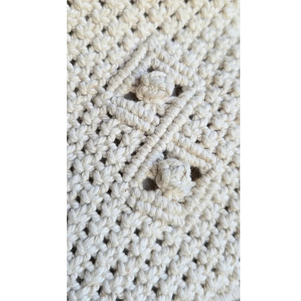 Vintage Macrame Clutch‎ Purse Woven Boho Bag Handbag Beaded Beige Handmade Retro